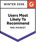 G2 Winter 2026 · Mais recomendado pelos usuários, médias empresas